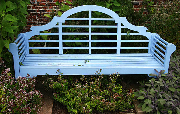 Blue Garden Bench stock photo