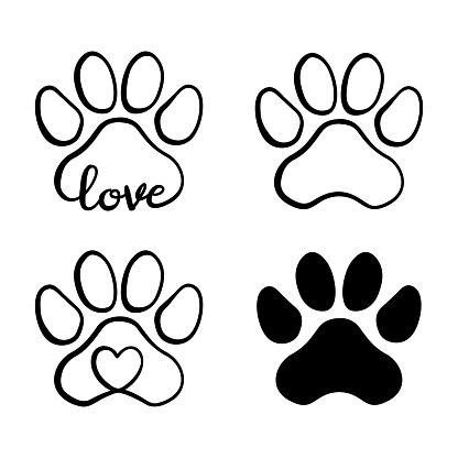 Set of vector cat or dog paw icon hand drawn paws logo shape