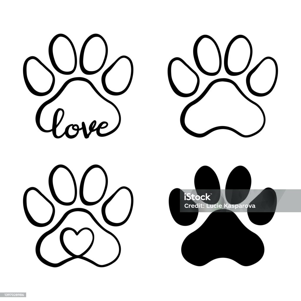 Cat Or Dog Paw Icon Set Stock Illustration - Download Image Now - Paw Print,  Drawing - Art Product, Dog - iStock