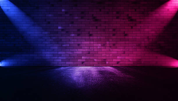 istock Rays neon light on neon brick wall with smoke 1397029840