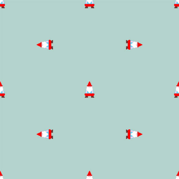 Garden gnome pixel art pattern seamless. 8 bit pixelated background. Baby fabric texture vector art illustration