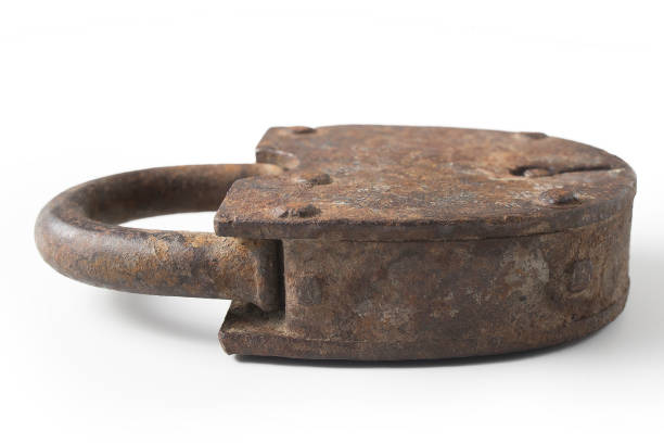 istock Old rusty metal lock on a white background 1397033970