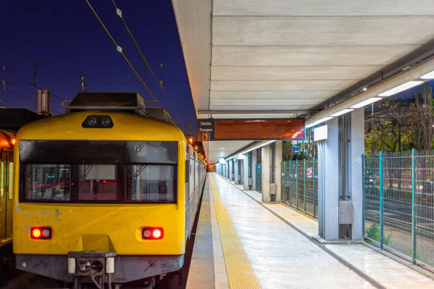 istock Train public transport electric yellow passengers on railway station 1397035148