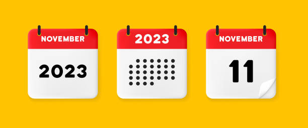 Calendar set icon. Calendar on a yellow background with eleven november, 2022, 11 number text. Reminder. Date menegement concept. Vector line icon for Business and Advertising vector art illustration