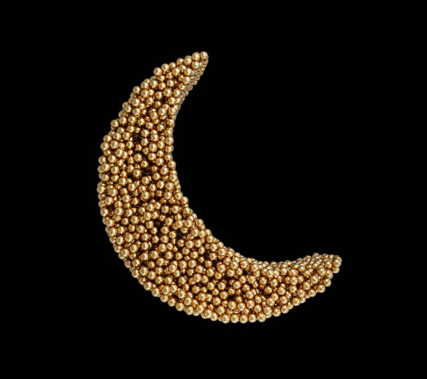 istock Crescent Made with small Golden balls 3d illustration 1397035668