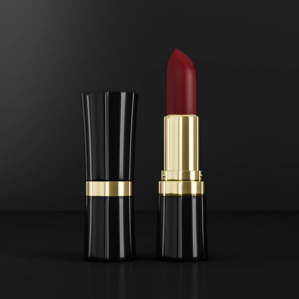 istock Red lipstick mockup, cosmetic package design on dark Black Background 3d illustration 1397036519
