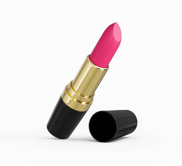 rouge à lèvres rose sur fond blanc illustration 3d - maquillage fond blanc photos et images de collection