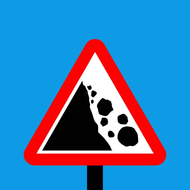 Vector illustration of Warning triangle Falling or fallen rocks sign