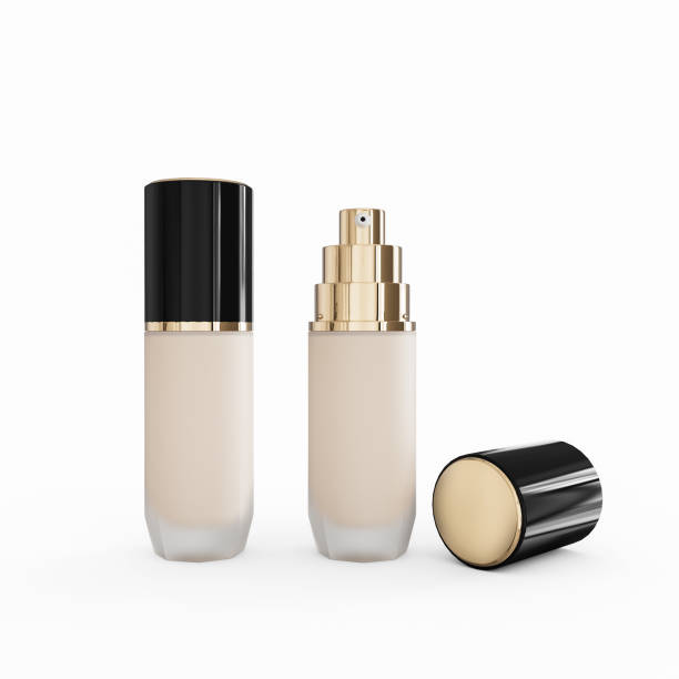 istock Liquid foundation set Facial corrector on beige background with copy space. Packaging mockup with copy space 3d illustration 1397036542