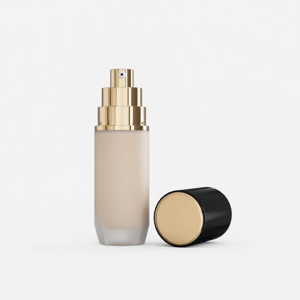 istock Bottles of makeup foundation and samples on color background 3d illustration isolated 1397036543