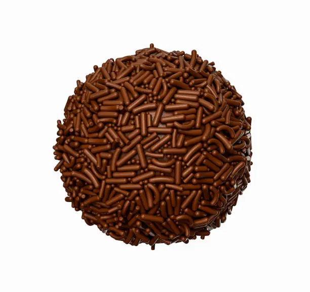 Chocolate sprinkle coated chocolate ball. Delicious candy. Isolated background. 3d illustration