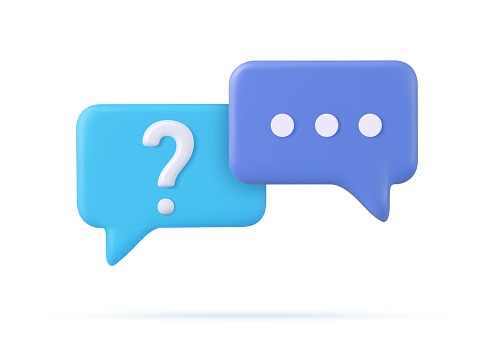 3d rendering faq icon, question mark with bubble chat
