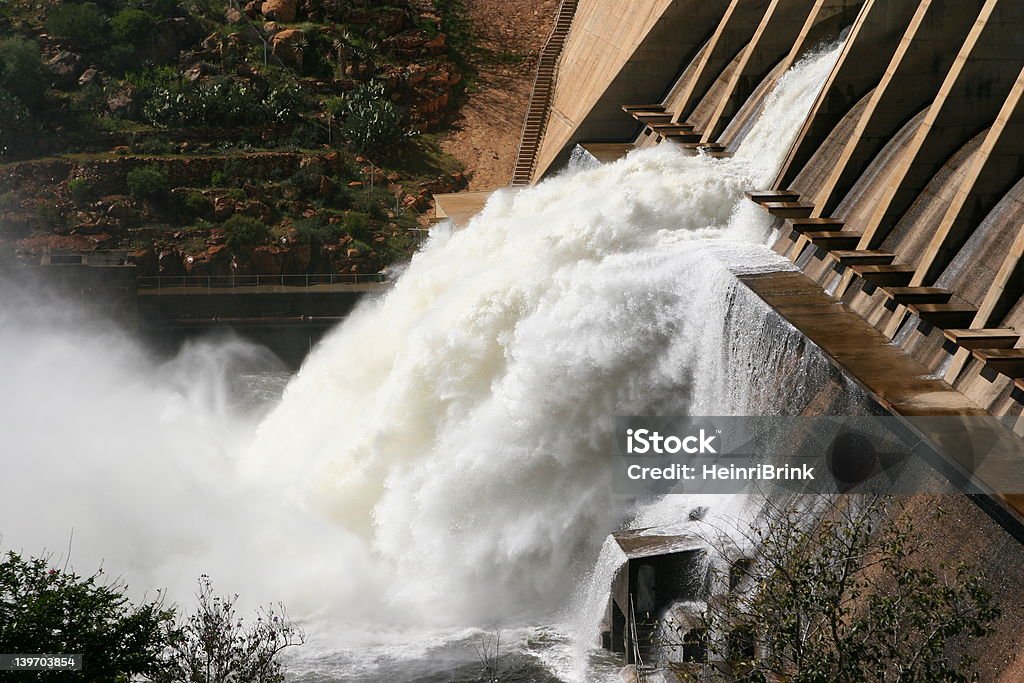 Damwall outlet Outlet of the Clanwilliam dam in Western Cape. Dam Stock Photo