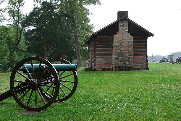 Cannon and Cabin stock photo