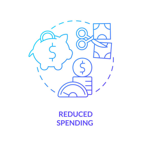 Reduced spending blue gradient concept icon Reduced spending blue gradient concept icon. Decreasing expenditures. Balanced budget requirement abstract idea thin line illustration. Isolated outline drawing. Myriad Pro-Bold font used budget cuts stock illustrations