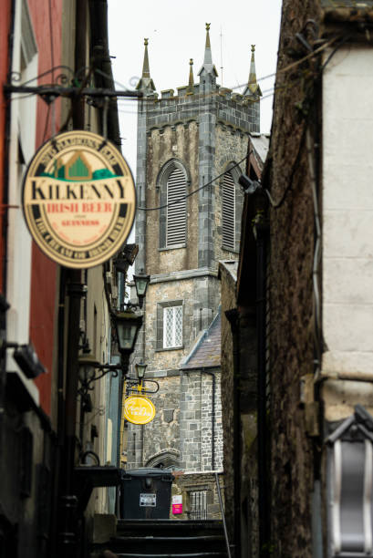Kilkenny, Ireland – April 30, 2022: View of St. Mary's Catholic church and Medieval Mile Museum in the city of Kilkenny.