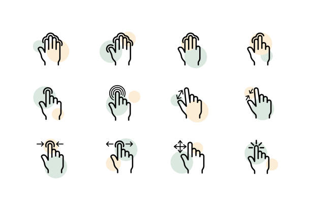 Hand set icon. Cursor, mouse, index finger, sliding, scrolling. Gestures concept. Vector line icon for Business and Advertising Hand set icon. Cursor, mouse, index finger, sliding, scrolling. Gestures concept. Vector line icon for Business and Advertising dragging photos stock illustrations