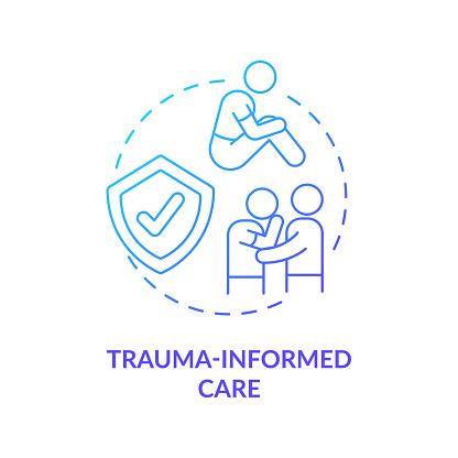 Trauma informed care blue gradient concept icon. Patient experience healing. Mental health trend abstract idea thin line illustration. Isolated outline drawing. Myriad Pro-Bold font used