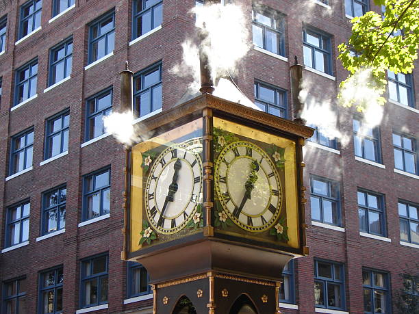 Steam clock in Vancouver, BC stock photo