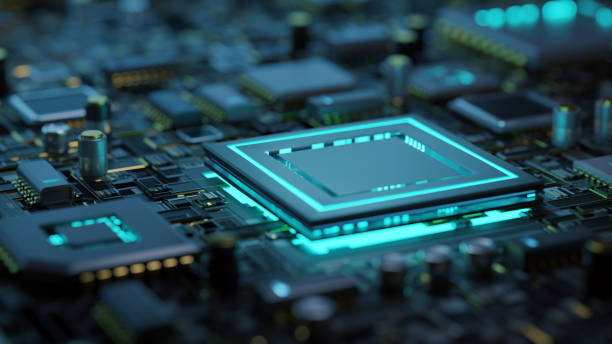 microchip principal en la placa base - chip componente de ordenador fotografías e imágenes de stock