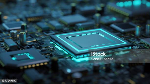 Main Microchip On The Motherboard Stock Photo - Download Image Now - Semiconductor, Computer Chip, Technology