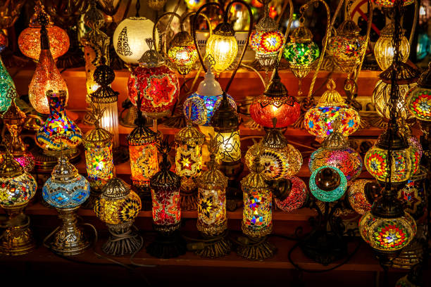 istock Multicolored background of lamps in Arabic style. 1397047977