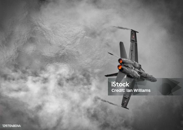 Swiss Hornet Display Team Stock Photo - Download Image Now - FA-18 Hornet, Fighter Plane, Afterburner