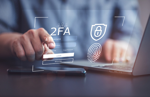 2FA increases the security of your account, Two-Factor Authentication digital screen displaying a 2fa concept, Privacy protect data and cybersecurity.