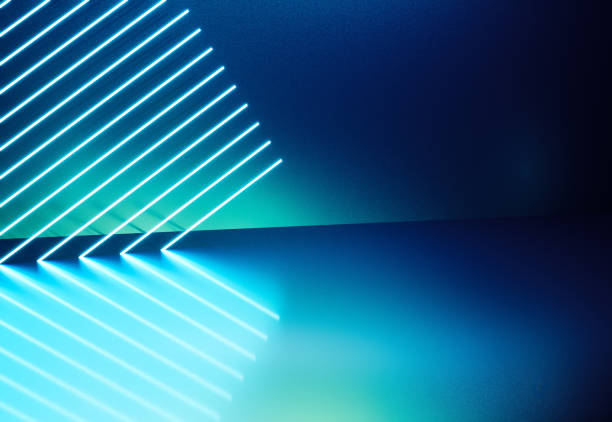 Abstract background in aurora theme, glowing white lines. 3d computer graphic template of displaying place for your products. stock photo