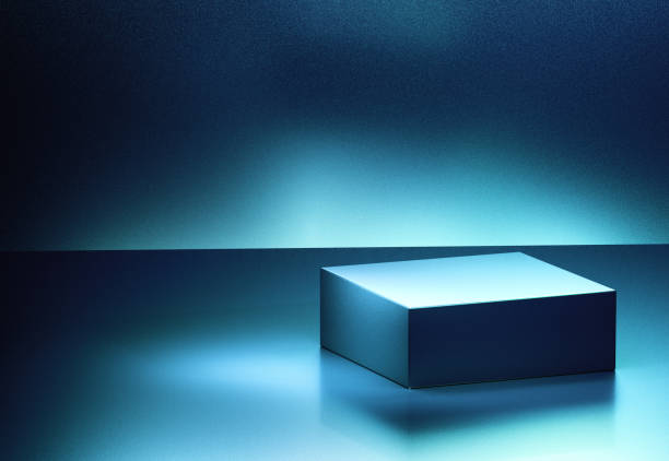 istock Empty blue square podium in aurora background theme. 3d computer graphic template of displaying place for your products. 1397052058