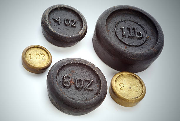 istock Grungy old Imperial weights, spotlit 139705305