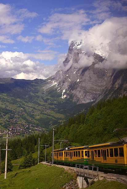 Cog-wheel train in the Swiss Alps stock photo