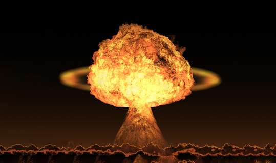 Explosion nuclear bomb, 3d render illustration