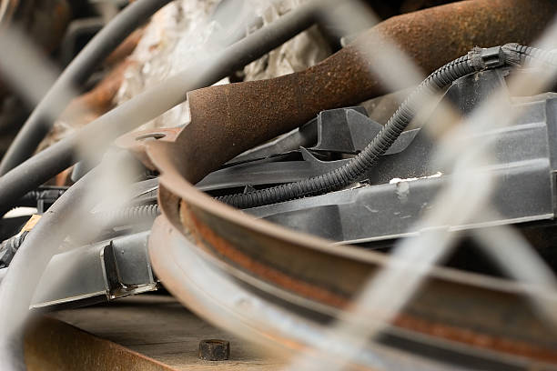 auto parts behind a fence 3 stock photo