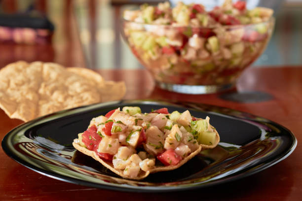 istock Fresh dish from Mexico and Peru, Ceviche Tostada. 1397060212