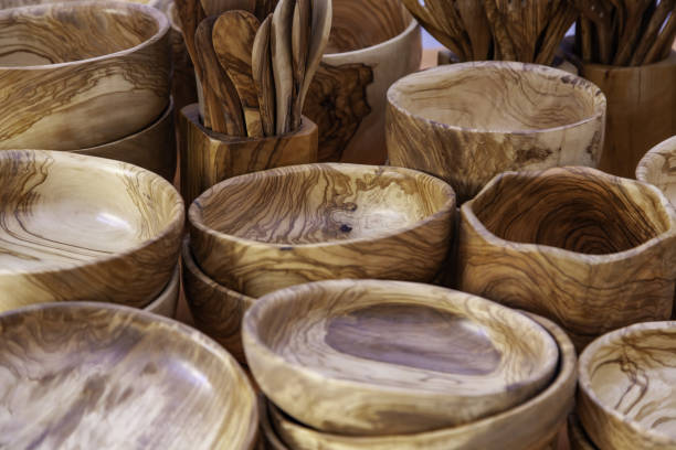 Artisan wooden bowls, kitchen accessories, objects
