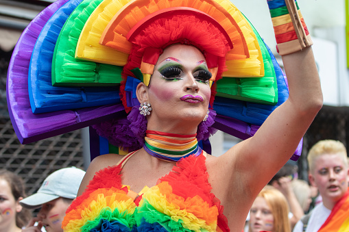 Cologne, Germany - July 7th, 2019: Gay Pride - Christopher Street Day - Street Parade. LGBT People show their pride during the annual gay pride in Cologne, the biggest Gay Pride in Europe.