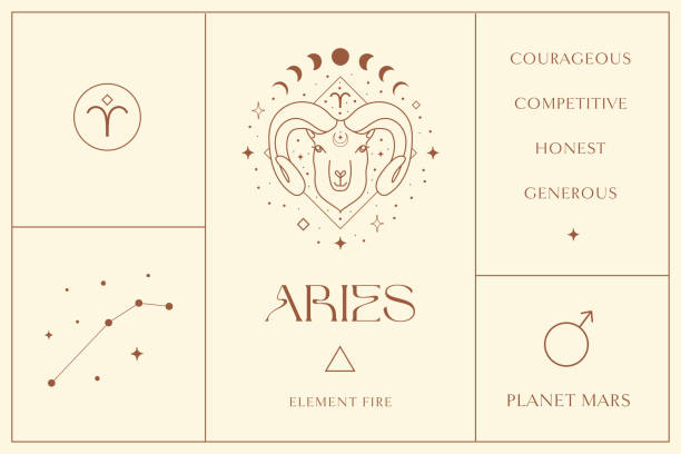 Aries Zodiac Sign Design Illustrations. Esoteric Vector Element, Icon vector art illustration