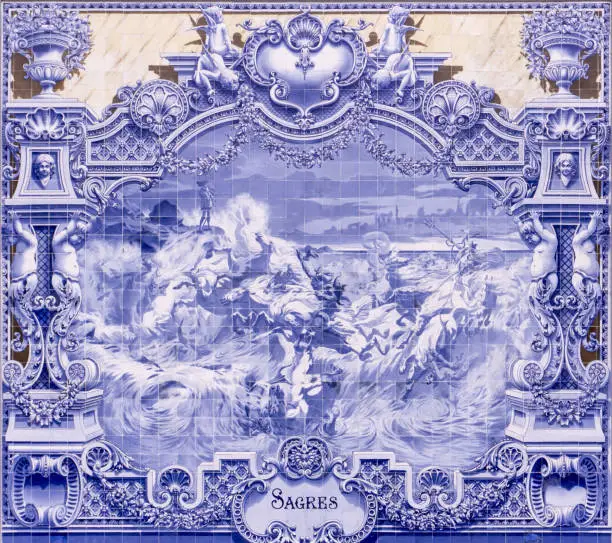 Image on national portuguese blue azulejo tile, Lisboa