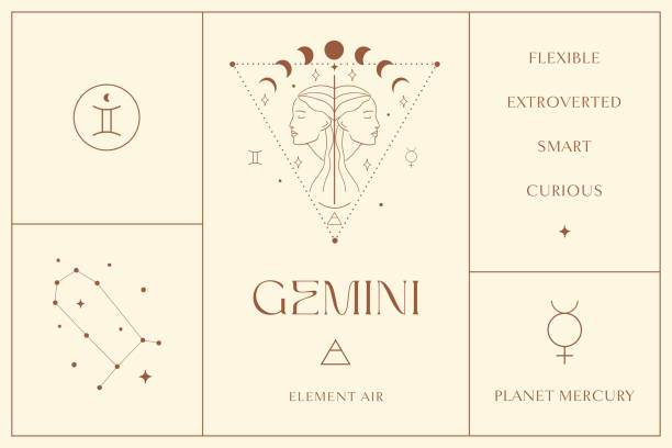 Ilustrações de design de signo do Zodíaco gemini. Elemento vetor esotérico, ícone - ilustração de arte em vetor