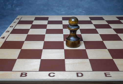 Chess board with figures. Wooden chess. Board games. Location of opponents. Counter strategy. Analytical mind.