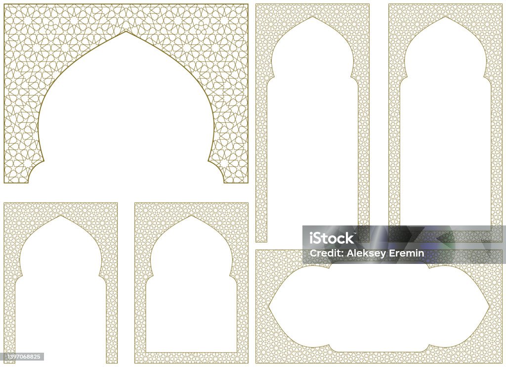 Arabic Design Objects A Set Of Six Design Elements Ornament In Arabic Geometric Style Stock ...