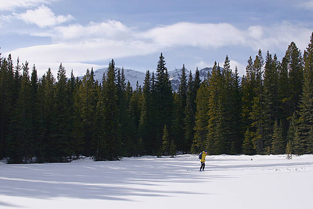 Cross Country Skiing in the mountains stock photo