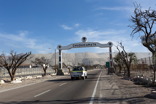 Calama, Chile - August 14, 2019: entrance of Chuquicamata copper mine