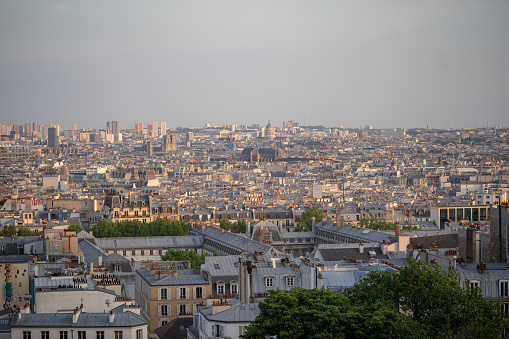 Landscape of Paris from Montmartre hills. Daylight shot