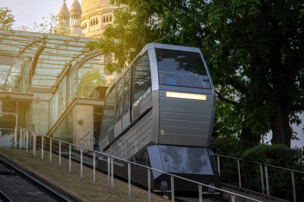 Funicular in Paris on Montmartre hills. Daylight shot stock photo