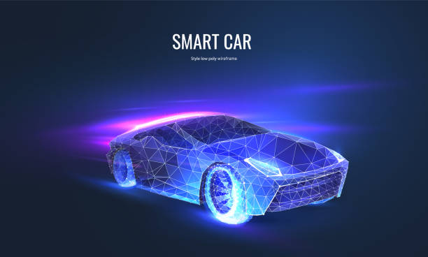 istock Car electric in speed in digital futuristic polygonal style. Automotive technology or smart car. Silhouette of a car with light effect and wireframe. Vector illustration 1397077147