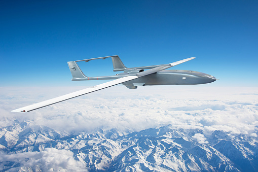 Air border mountain zone, reconnaissance with an spy unmanned aerial vehicle