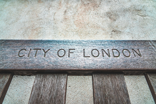 Old wooden bench in London