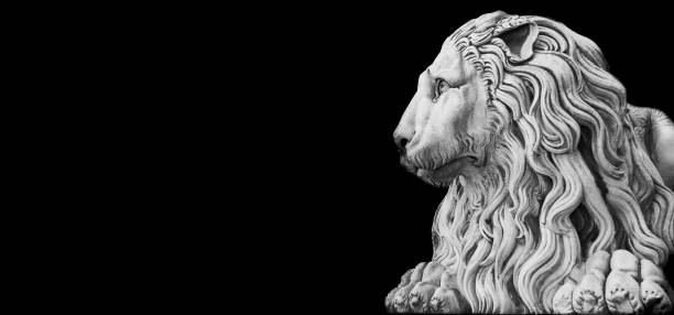 istock Antique lion statue , made of stone, with copy space. Concept security, safety, guard. 1397083005